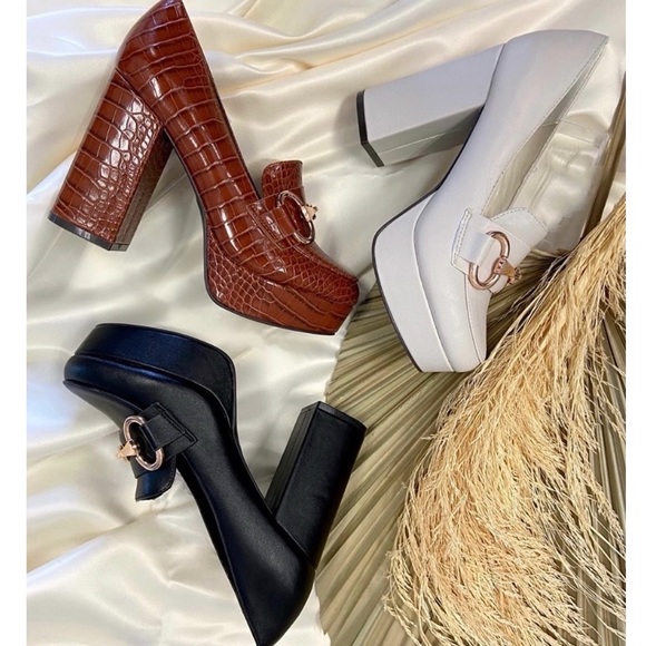 Ivory High Heel Platform Penny Loafer - Picture 5 of 8